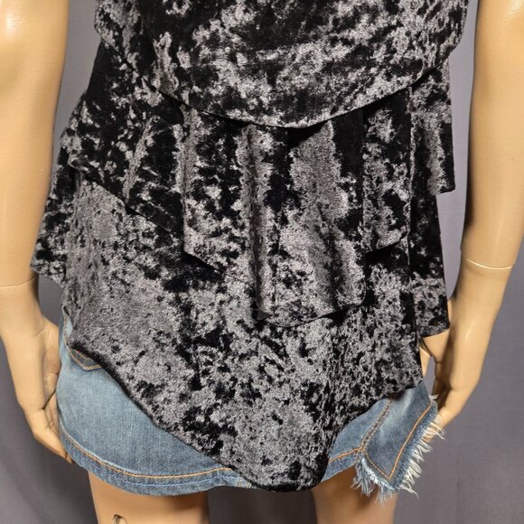 Y2K Black Crushed Velvet Babydoll Top Size M Sleeveless Tiered Gothic Witchy - Picture 8 of 11